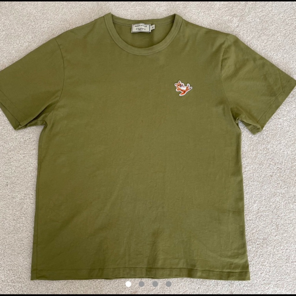 Maison Kitsune Khaki Fox Patch TShirt Designer!!